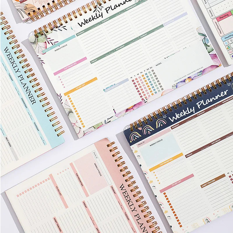 Nordic Style Weekly Planner Notebook Colorful Thicken Paper Desk Task Planning Coil Design 52-page Work Planners for Goals Oasis Select