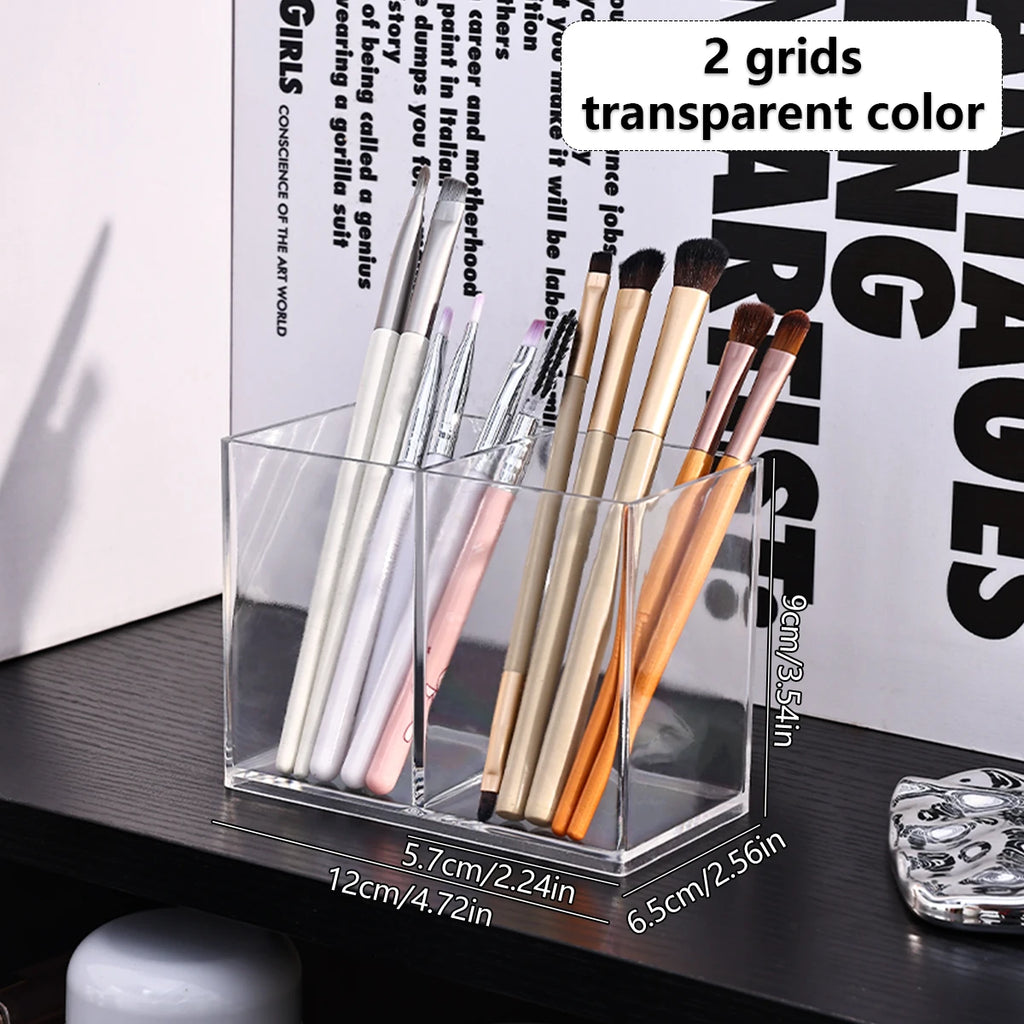 1pc Desktop Acrylic Transparent Makeup Brush Storage Box Organizer Portable Lipstick Makeup Brush Makeup Pen Holder Storage Box Oasis Select 2grid-transparent