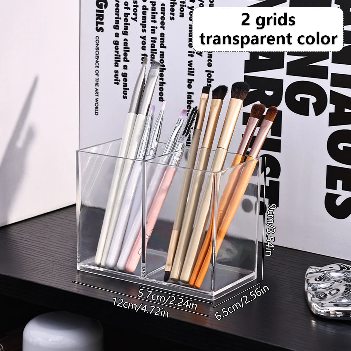 1pc Desktop Acrylic Transparent Makeup Brush Storage Box Organizer Portable Lipstick Makeup Brush Makeup Pen Holder Storage Box Oasis Select 2grid-transparent