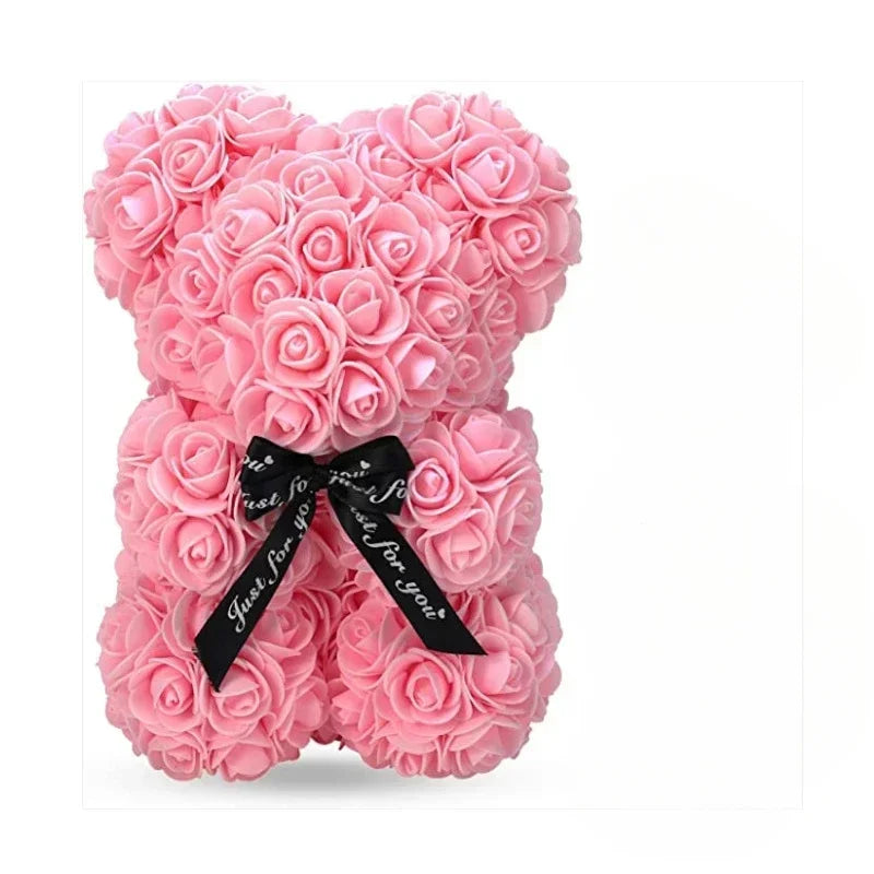 Eternal Rose Teddy Bear with Artificial Flower Birthday Anniversary Gift Decor Miniature Keepsake for Girlfriend Valentine Day Oasis Select Light Pink