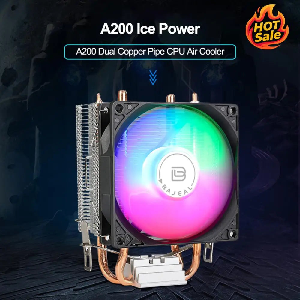 CPU Cooler with 2 Heat Pipes CPU Air Cooler 3PIN Quiet Rainbow RGB Cooling Fan for Intel LGA775 1150/1151/1155/1156/1200 AMD AM2 Oasis Select