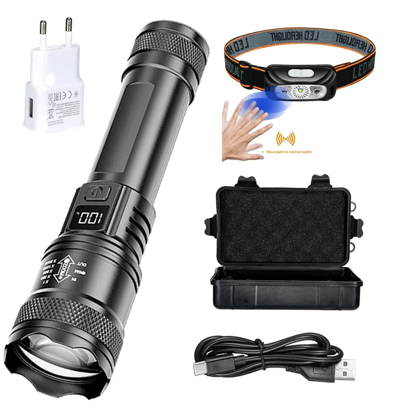 High Power LED Flashlight Powerful USB C Rechargeable Flashlight Outdoor Camping Hiking Torch Christmas and New Year Gifts Light Oasis Select Limited Edition ZOOM Built in battery