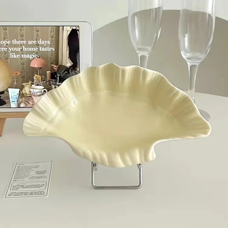 Shell Plate Cream Retro Ceramic Plate Fruit Snack Plate Dinner Tray Dish Set Jewelry Storage Dish Tableware Gift Oasis Select yellow