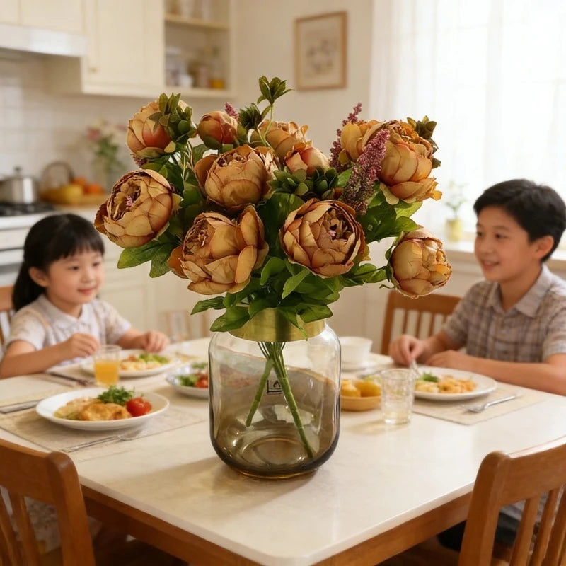 13 Heads Silk European Style Peony Bouquet Artificial Flower Rose Wedding Bride Bouquet Decor For Home Hotel Table Accessories Oasis Select