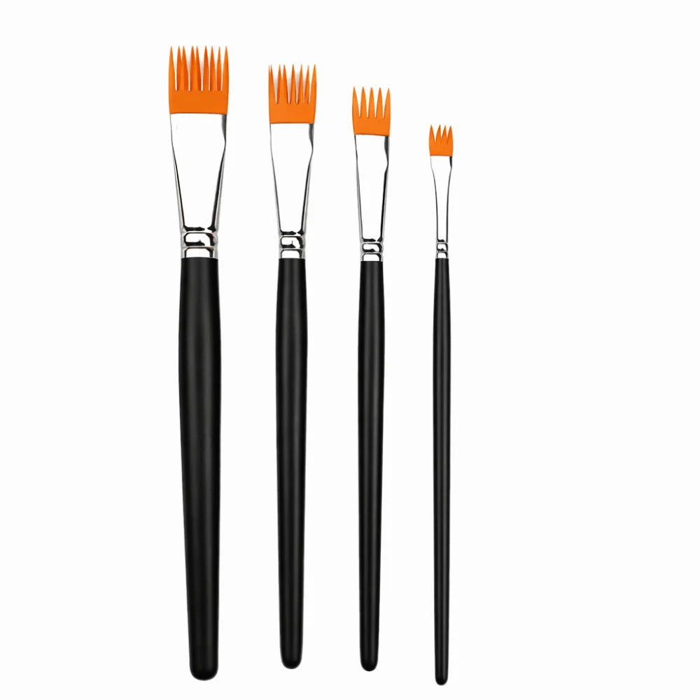 4Pcs Nylon Bristles Watercolor Brush Set Short Handle Multi-toothed comb Texture Brushes Flat Comb Wood Handle Grainer Brush Set Oasis Select Black