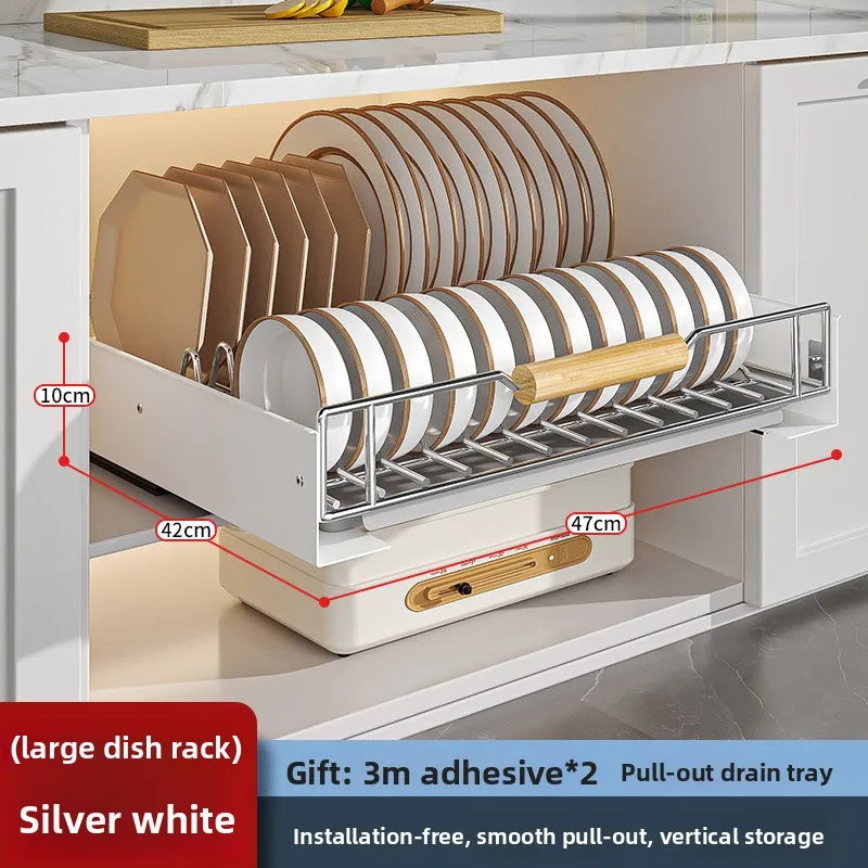 Kitchen cabinet inner shelf, drawer type pull basket, pull bowl, plate and saucer storage rack, stainless steel drain bowl rack Oasis Select Large dish rack