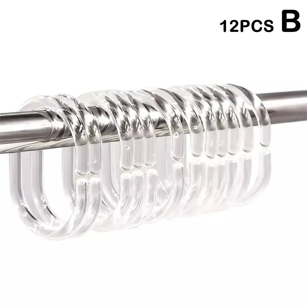 NEW 12PCS Plastic C Type Shower Curtain Hook Hanger Bath Drape Loop Clip Glide Convenient Replacement Bathroom Accessories Oasis Select Transparent