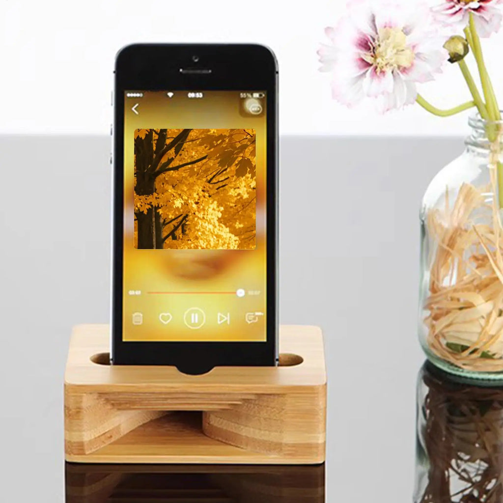 Wooden Phone Speaker Desktop Wooden Cell Phone Speaker Amplifier Phone Dock Clear Calls and Music Mobile Phone Riser Loudspeaker Oasis Select