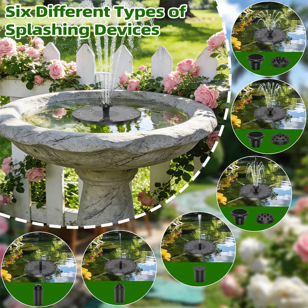 2.5W Solar Fountain,Durable Water Fountain,with 6 Nozzles 4 Anti-Collison Bars,Perfect Outdoor Decoration for Garden Pond Pool Oasis Select