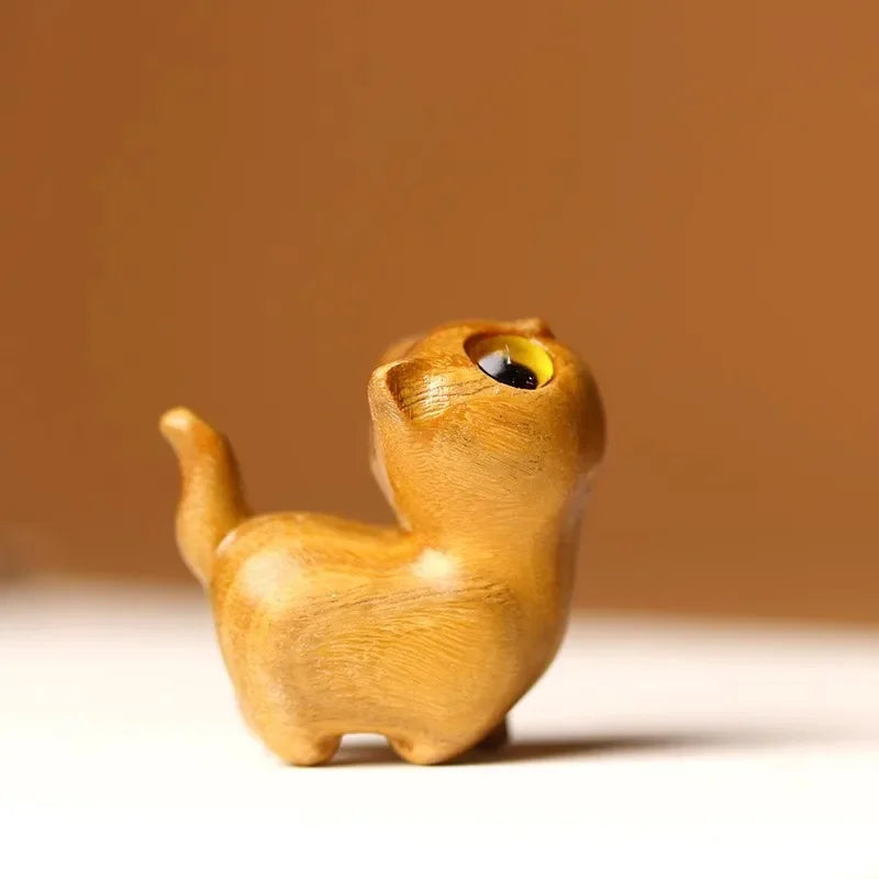 Green Sandalwood Carving Strange Kitten Animal Creative Wooden Cute Cat Play Hand Handle A Small Birthday Gift Craft Oasis Select B 3.0X1.8CM