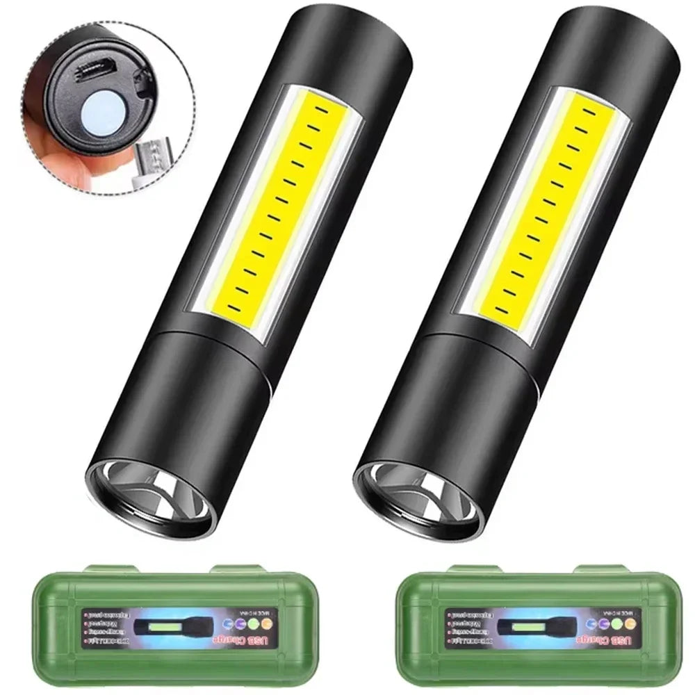 1/2PCS Christmas Lighting LED Flashlight Portable Torch Charging Camping Lantern Zoomable Focus Pocket Light 3 Modes Flashlight Oasis Select 2PCS with Box