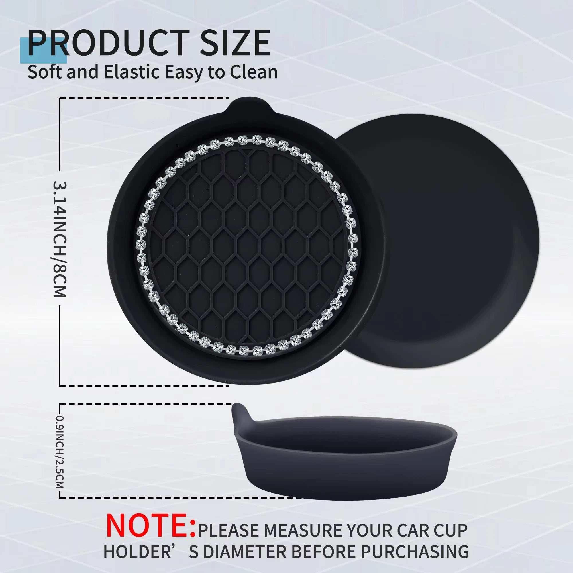 Rhinestone Car Cup Holder Coasters | Non-Slip Silicone Inserts