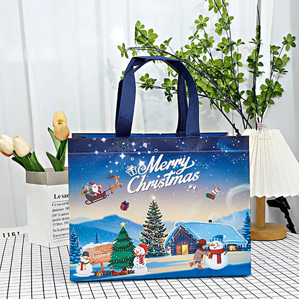 Christmas Snowman & Santa Non-Woven Gift Bag | Holiday Tote