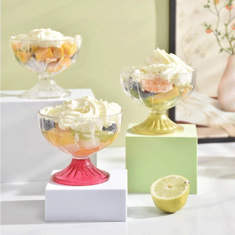 Transparent Salad Plates 250ml Clear Plastic Salad Bowl For Dessert Shake Goblet Glass Embossed Ice Cream Cup Home Oasis Select