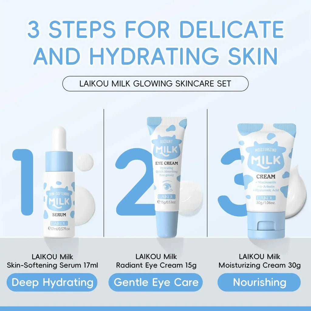 LAIKOU Milk Glow Skincare Set – Serum, Eye Cream & Moisturizer