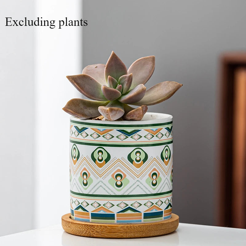 Circular geometric ceramic flower pot simple balcony garden succulent plant Phalaenopsis flower pot Oasis Select B Excluding plants 7.5CM X 7.6CM