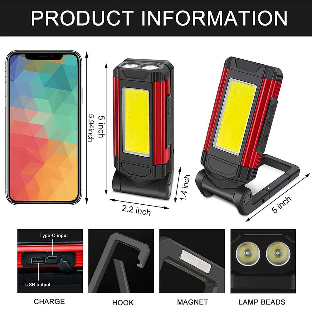 LED Work Light Portable Auto Repair Light Emergency Light COB LED Work Lamp Flashlight with Magnetic Base/Hook Oasis Select