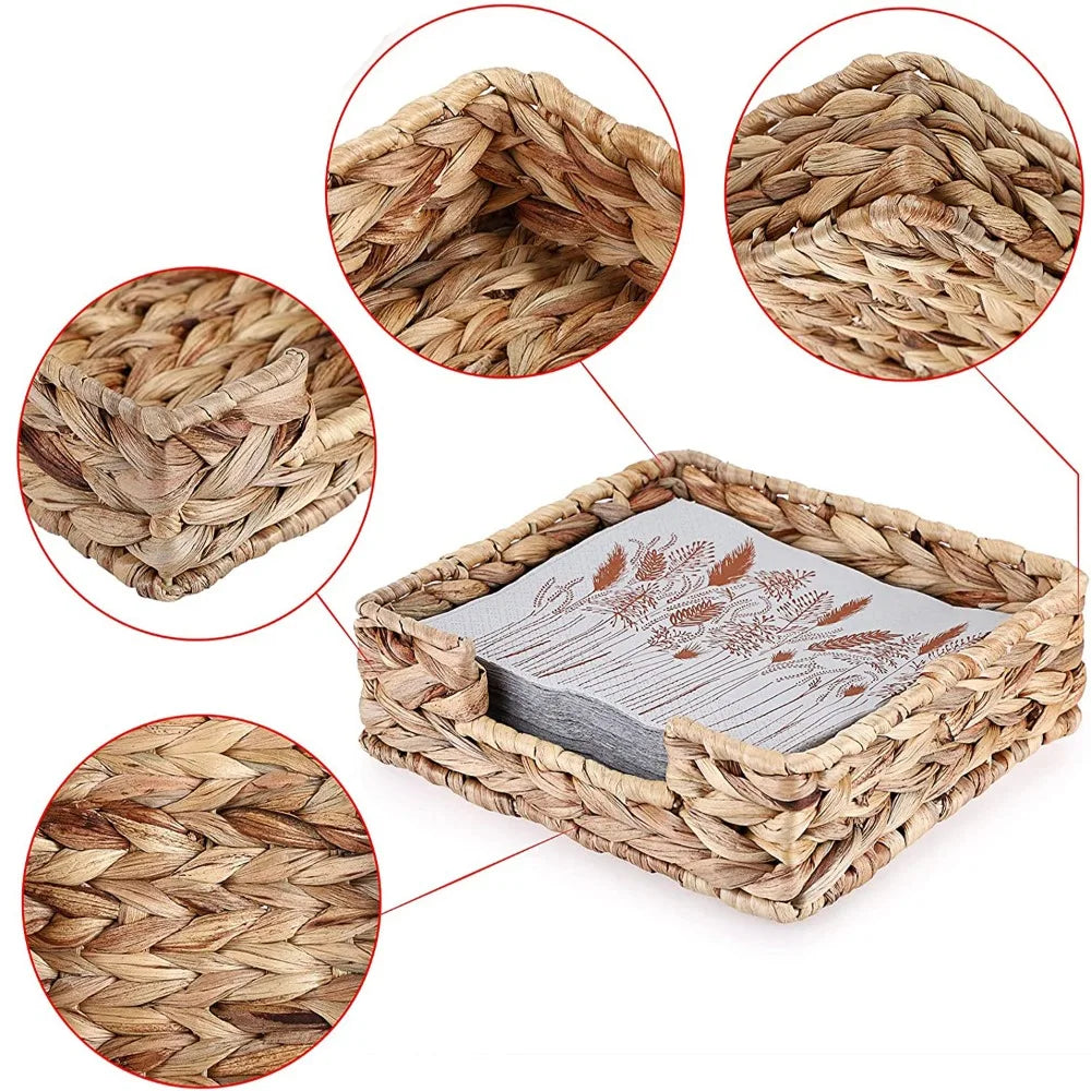 Straw Woven Tissue Box Water Hyacinth Napkin Holder Natural Tabletop Freestanding Tissue Dispenser Square Holders for Paper Oasis Select