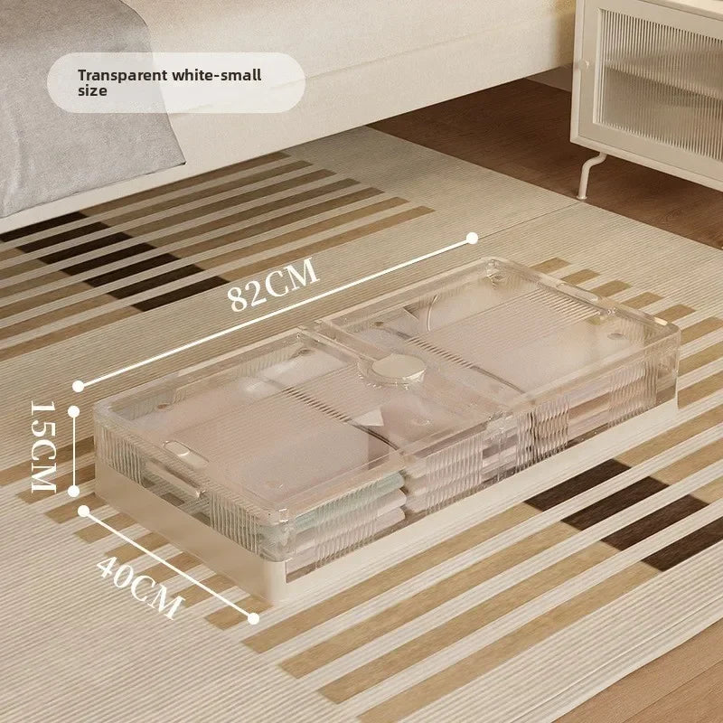 Folding storage ******der the bed Plastic transparent extra large roller dustproof storage box Clothes quilt finishing box Oasis Select Small white