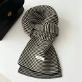 Black & White Striped Knit Scarf – Women's Winter Shawl Wrap