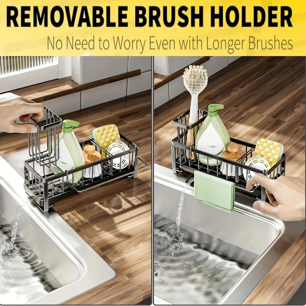 Sponge Holder for Kitchen Sink, Plastic Auto Draining Kitchen Sink Organizer, Sink Caddy with Removable Brush Holder Oasis Select
