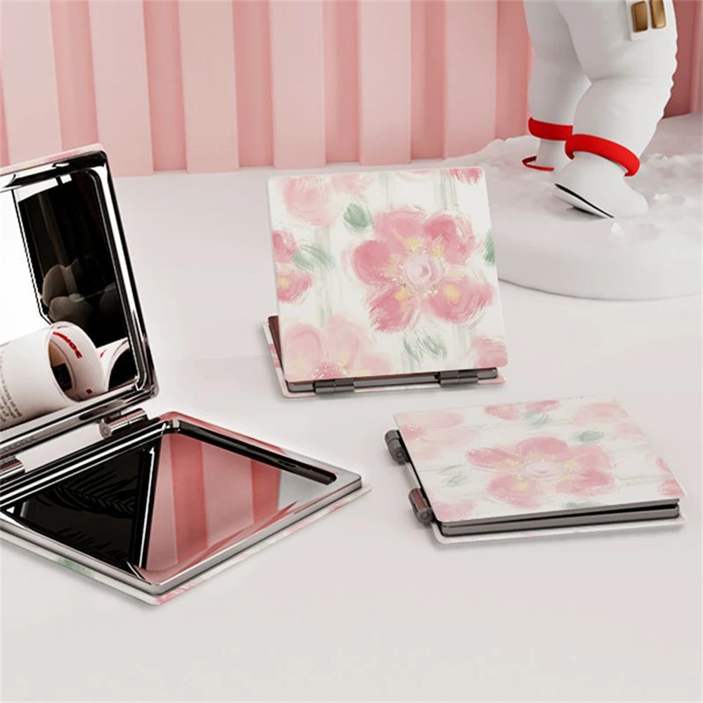 Portable Folding Double-Sided Mini Makeup Mirror | PU Round