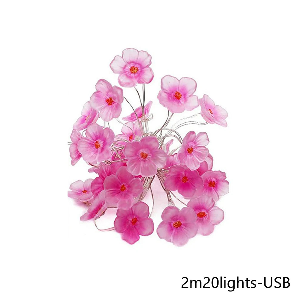 Pink Cherry Blossom LED String Lights | Sakura Fairy Garland