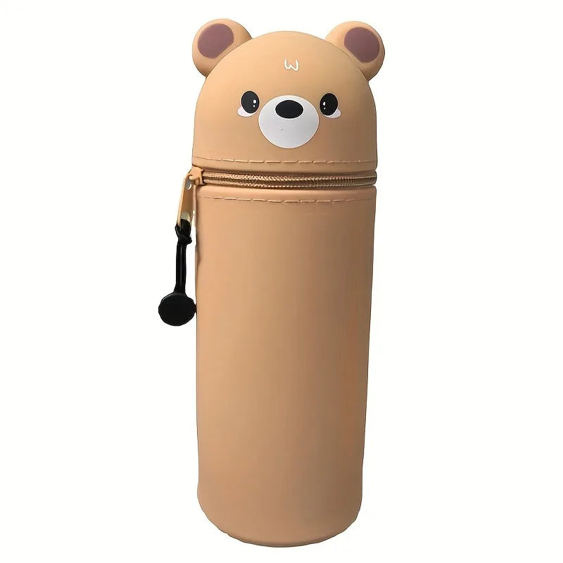 1pc 2-in-1 Expandable Silicone Cute Pencil Case,Cute Cat Design Desk Organizer, Soft Durable Storage Bag for School Office Home Oasis Select Little Bear