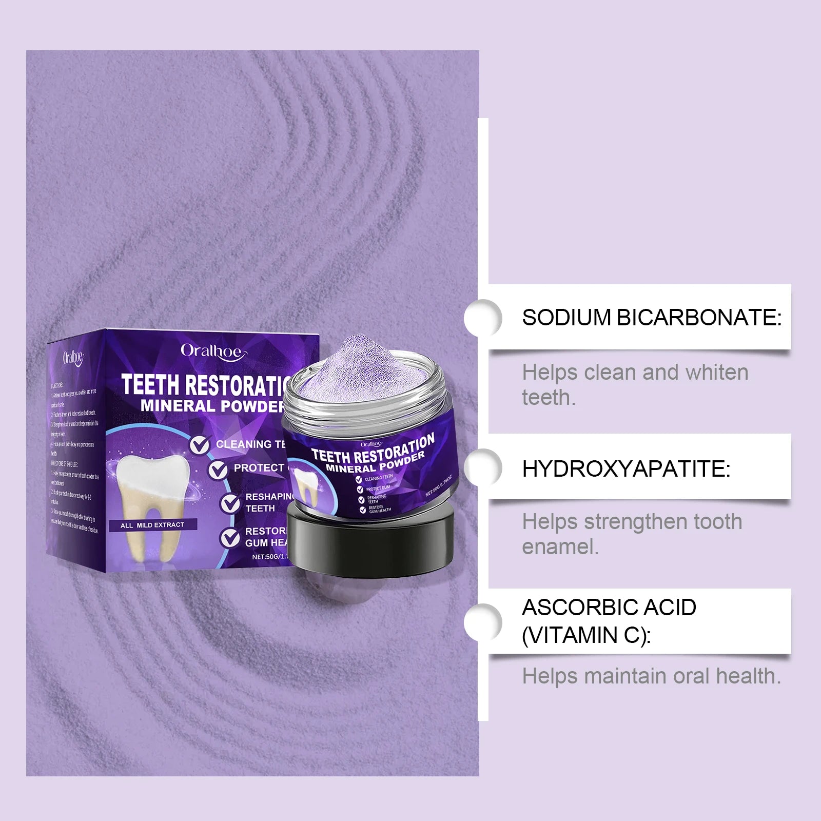 Oralhoe Purple Tooth Whitening Powder 50g – Fresh Breath Tooth Whitening Powder Oasis Select