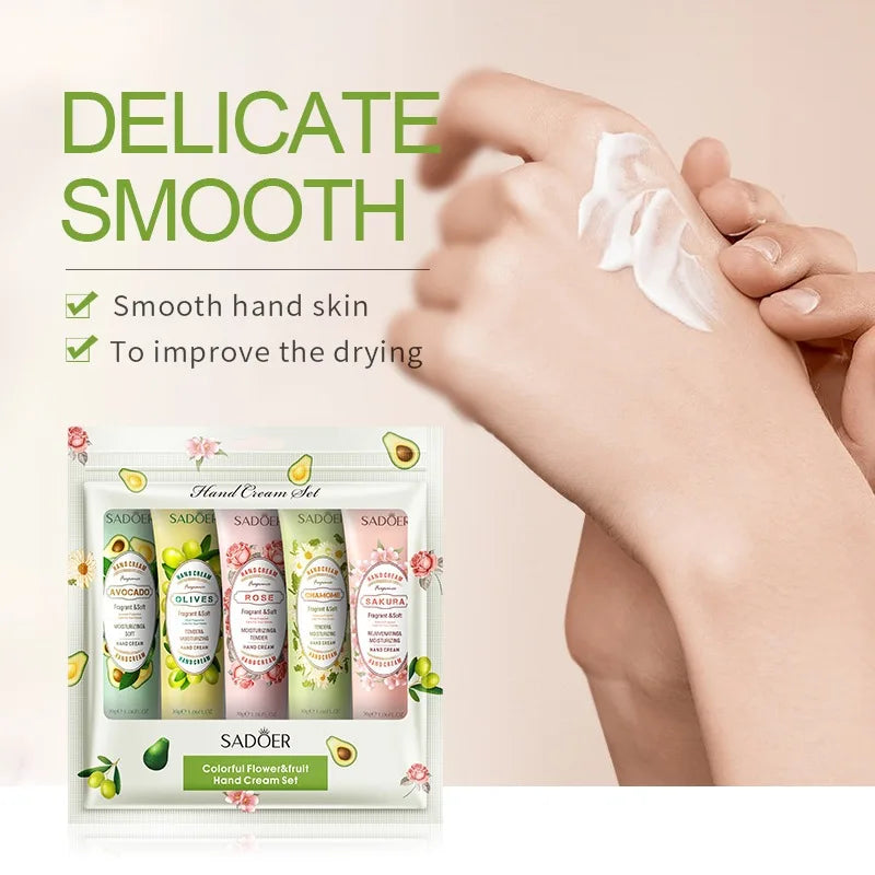 5Pcs Set Fragrance Hand Cream Smooth Refreshing Long-lasting Hydration Moisturizing Hand Care Christmas Gift Oasis Select