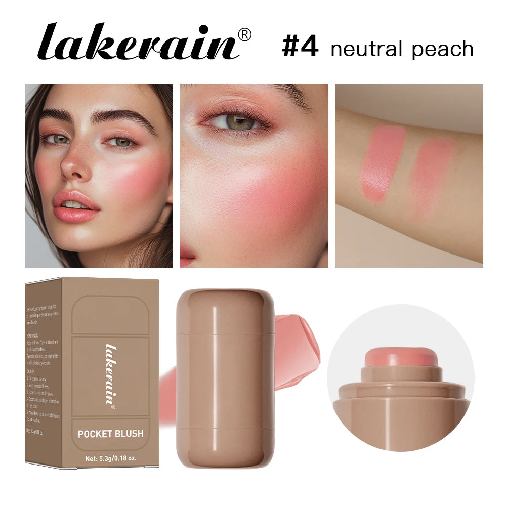 Lakerain 3in1 Cheek Lip Tinted Moistured Blush Stick Waterproof Easy Color Rouge Silky Smooth Blusher Cream Matte Contour Makeup Oasis Select 4 neutral peach