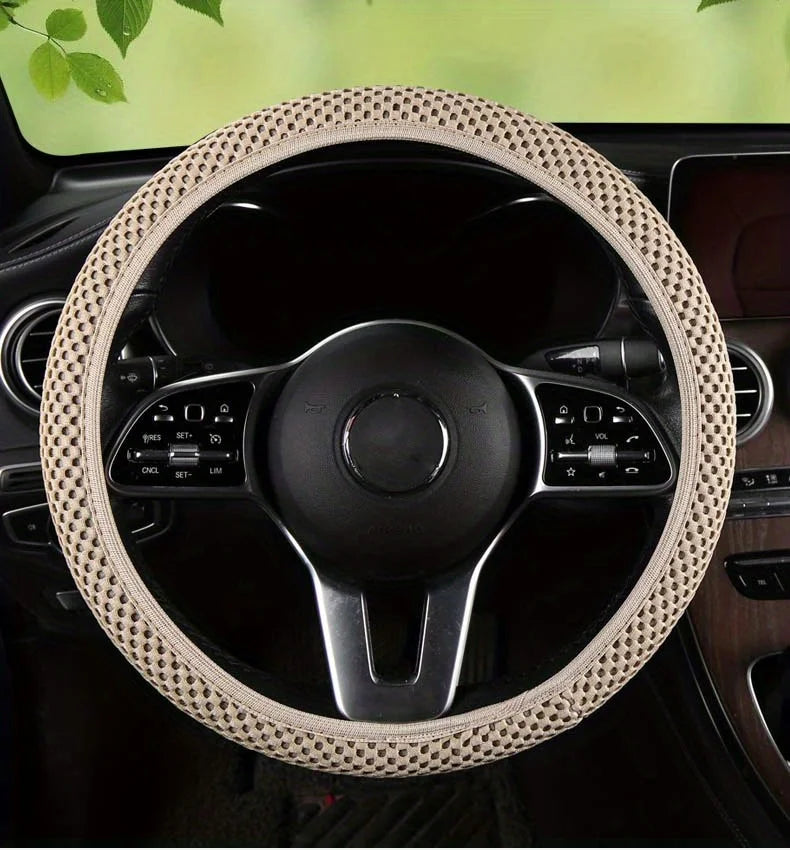 Universal Car steering wheel cover summer ice silk breathable non-slip no inner ring elastic mesh handlebar cover Accessories Oasis Select Beige