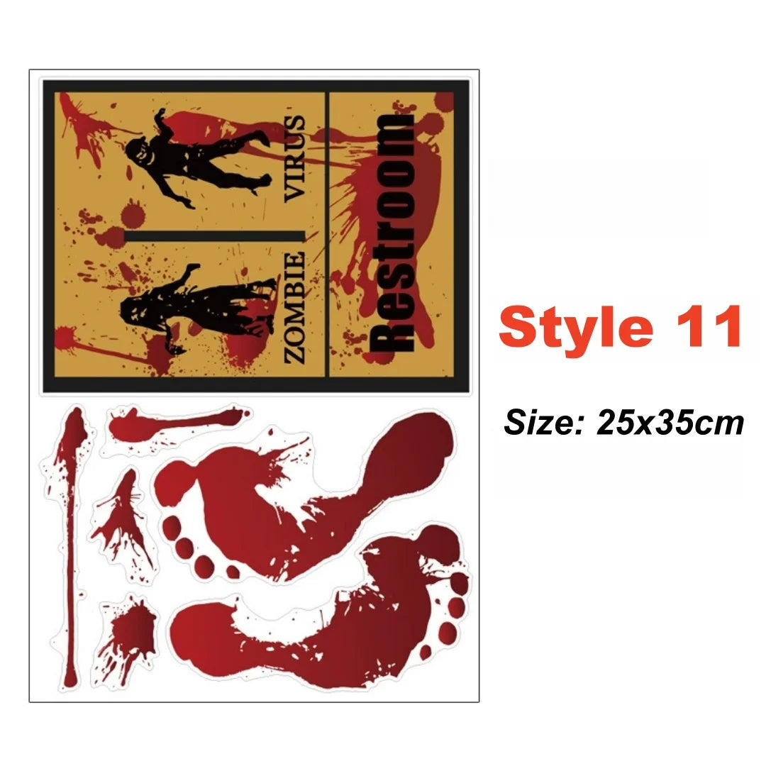 Halloween Wall Doors Windows Stickers Blood Handprint Footprint Skull Pattern Halloween Party Scene Decor Supplies Horror Props Oasis Select Style 11