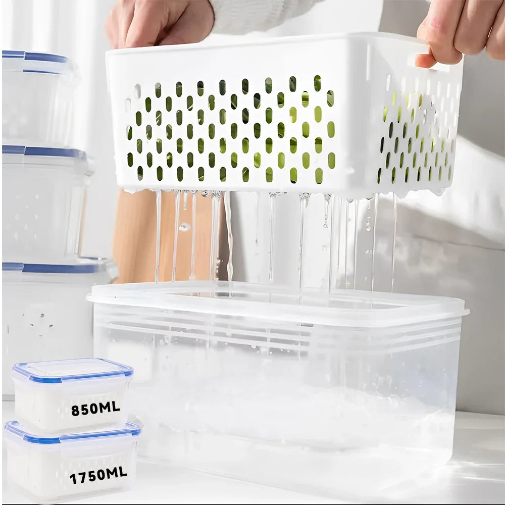 Food Storage Boxes Double-layer Refrigerator Food Fresh Sealed Box Vegetable Fruit Box Drain Basket Container Kitchen Organizer Oasis Select