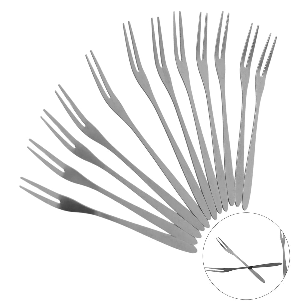 12Pcs Fruit Fork Stainless Steel Two-toothed Fork Cake Fork Salad Cutlery Fork Kitchen Small Fork Household Kitchen Tool