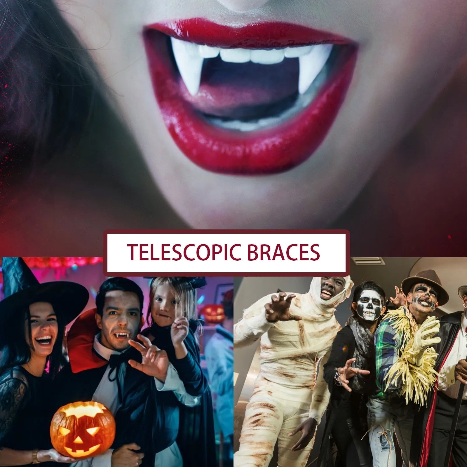 Retractable Vampire Fangs – Halloween Zombie Teeth Cosplay Props Costume Prop Teeth Oasis Select