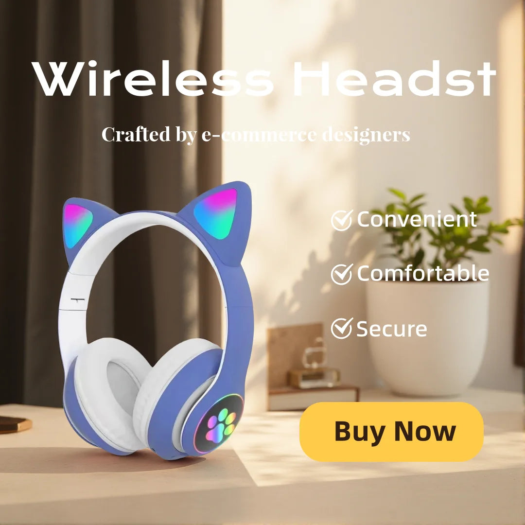 Cat Shaped Wireless Bluetooth Earphones Handsfree Earbuds with Microphone for All Phones Fashion Headphoens Game Headset Oasis Select Blue