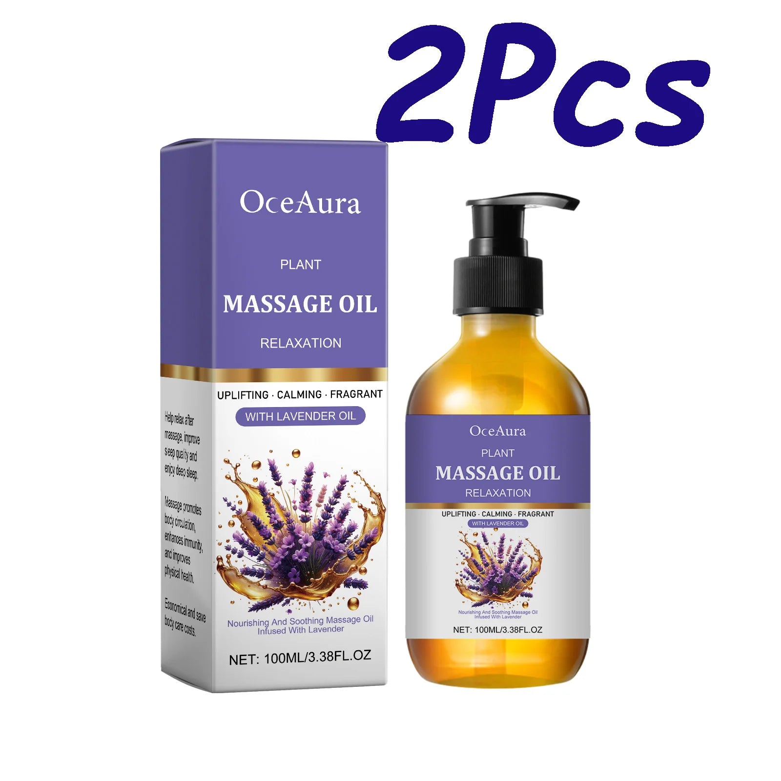 Lavender Essential Oil Moisturizing Body Skin Smoothing Soft Stress Relief Muscle Sore Help Sleep Spa Relaxing Massage Oil Oasis Select 2 x 100ml Boxed