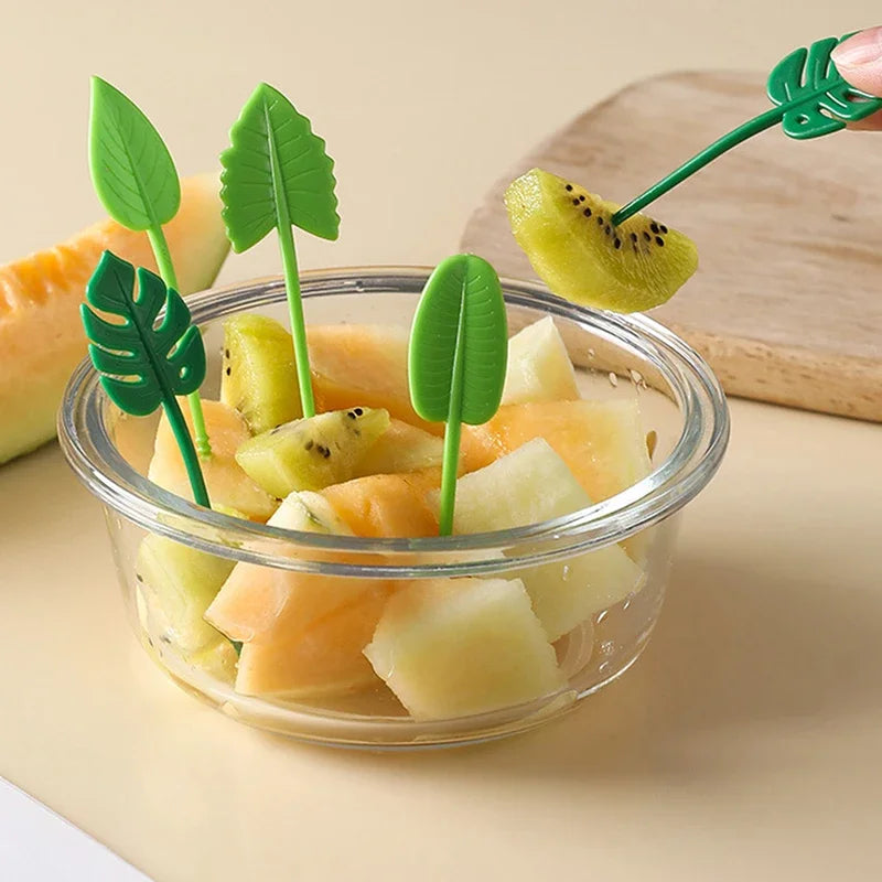 10 Pieces Children's Fruit Picks Mini Creative Leaf Shape Fruit Cake Dessert Food Fork Lunch Box Universal Accessories Oasis Select