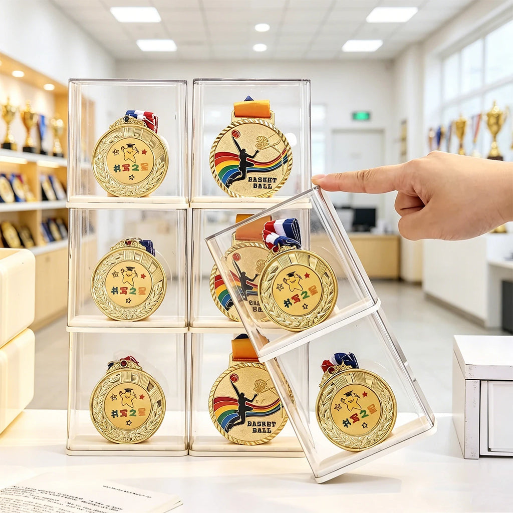 1pc transparent stackable acrylic medal display and storage box stackable certificate and trophy storage rack display box Oasis Select