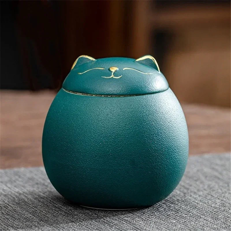230ML Tea Storage Jar Cute Pets Gradient Color Ceramics Jar Cat Tea Can Moisture Proof Household for Candy Sealed Storage Box Oasis Select Cyan