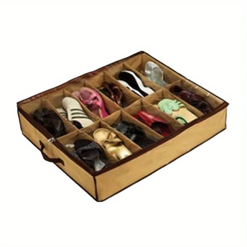 Under Bed Shoe Organizer with 12 Transparent Compartments - Dustproof & Moisture-Proof Storage Solution for Home Organization Oasis Select