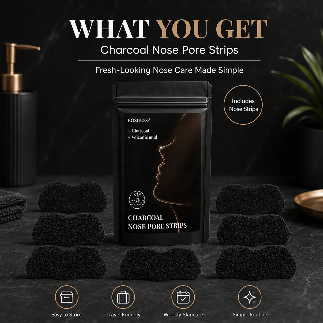 10/30Pcs Charcoal Nose Care Strips, Soft Fit Skin Routine Patch Set, Easy Home Use, Fresh Look, Travel Friendly Oasis Select