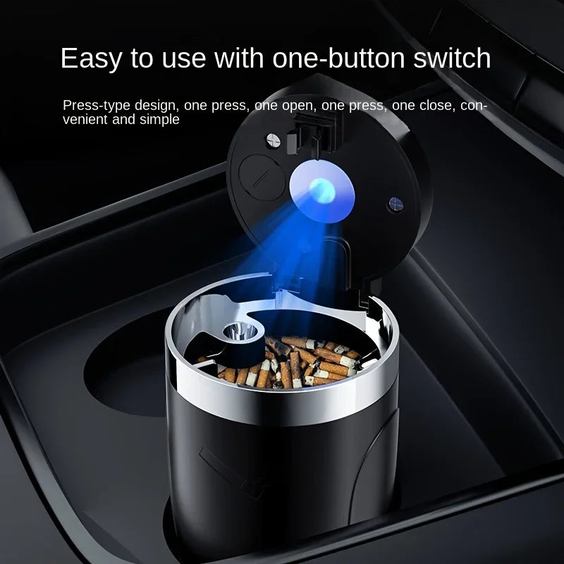One Click Opening of Car Ashtray with Metal Lining and LED Light Push Type Splash Proof Light, Car Ashtray, Automotive Supplies Oasis Select
