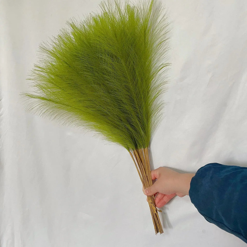 5PCS Artificial Pampas Grass Artificial Flower Home Party Table Flower Arrangement Decoration Wedding Decor Fluffy Reed Grass Oasis Select green 5pcs
