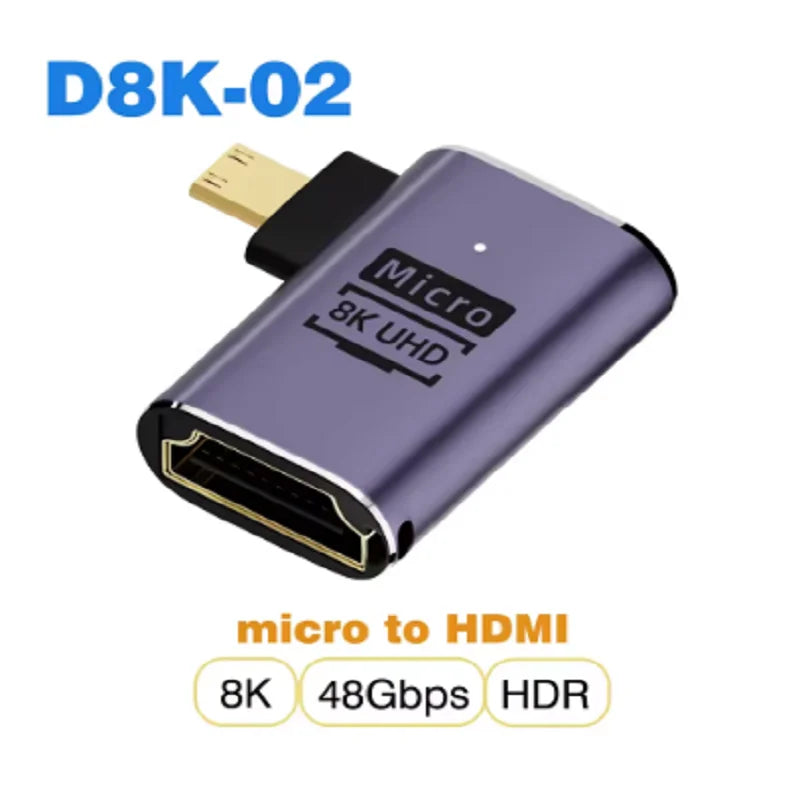8K HDMI2.1 Cable Adapter micro mini hdmi to HDMI 2.1 Converter 48Gpbs 8K60HZ 4K120HZ for HDTV Projector PS4 PS5 Laptop PC Oasis Select D8K 2