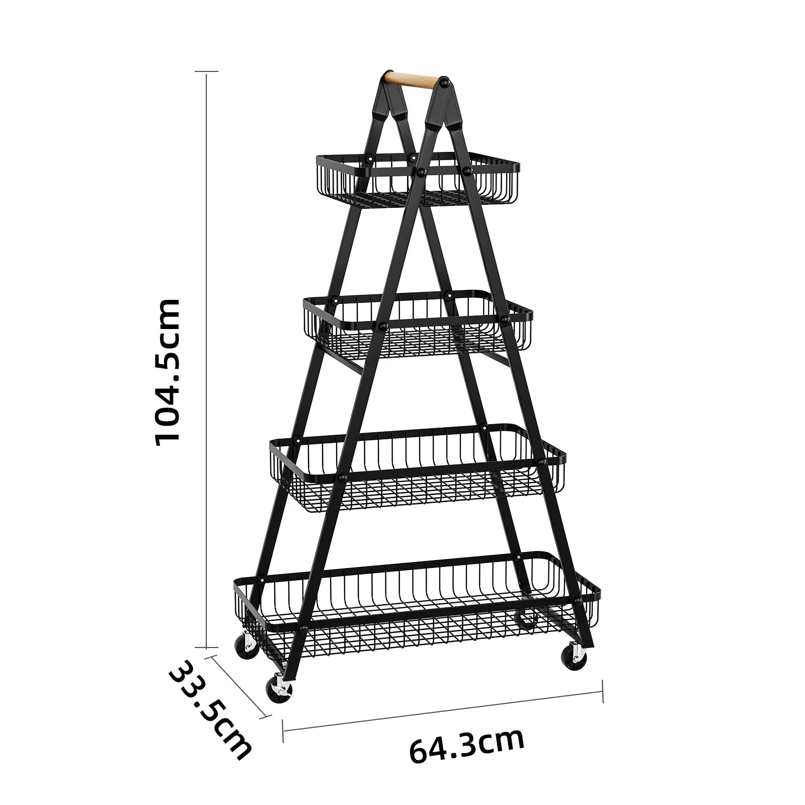 Kitchen rack Floor-to-ceiling multi-layer removable storage rack Household wooden pole trolley Vegetable basket Snack storage Oasis Select Four layers of black