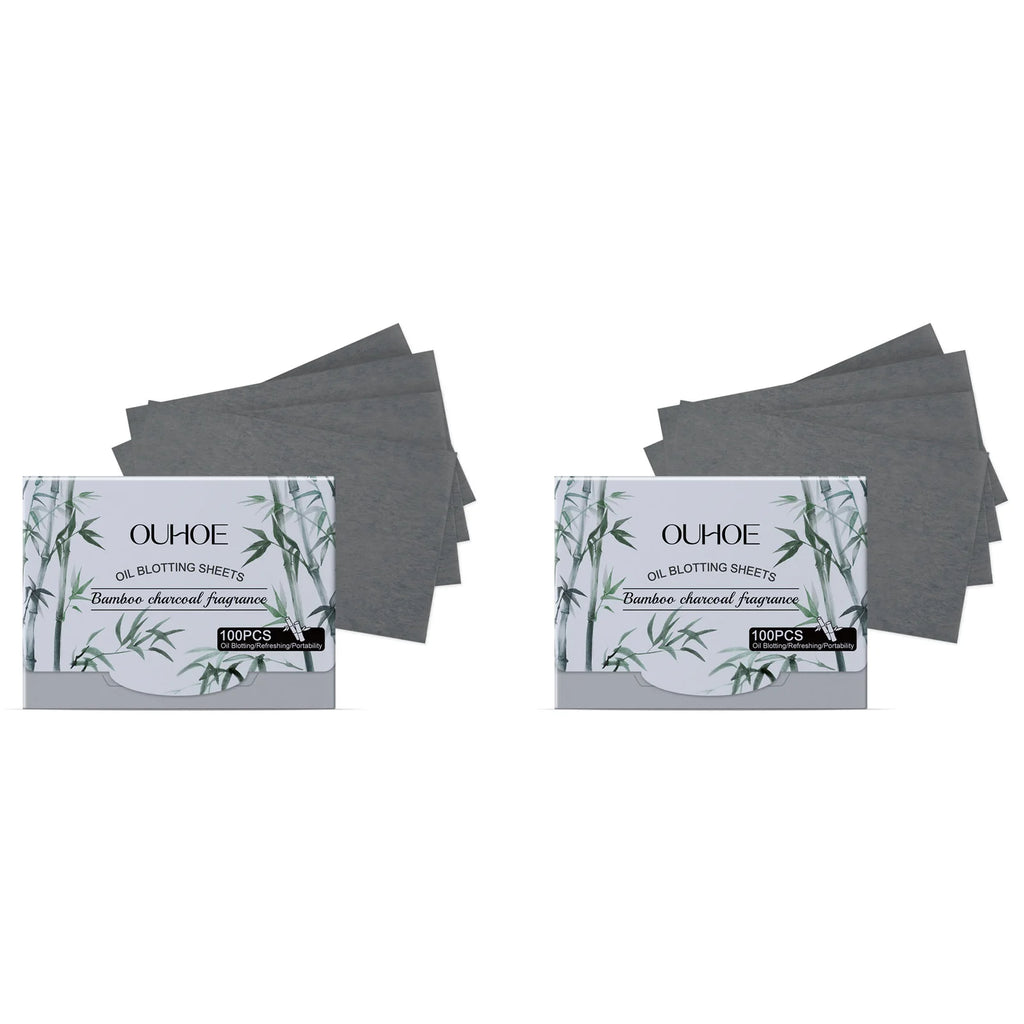 100pcs Bamboo Charcoal Oil Blotting Paper Facial Oil Absorbing Sheets Matte Face Oil Control Portable & Gentle for Oily Skin Oasis Select 2 x 100pcs Boxed