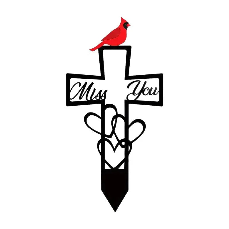 Metal Memorial Garden Stake | Cross Heart Grave Marker 16x8 In