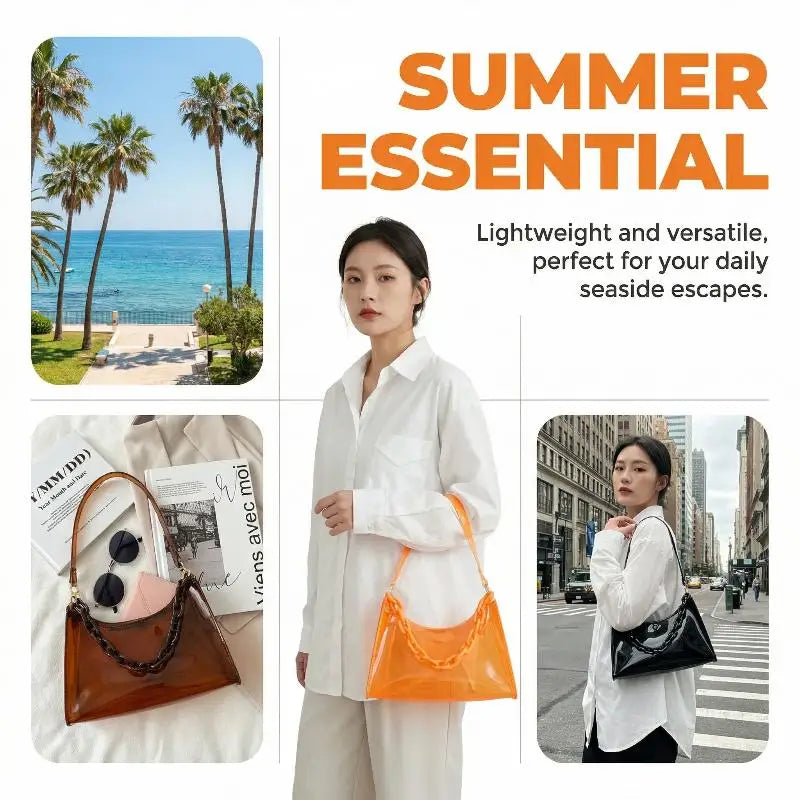 Fashion Clear Jelly Shoulder Bag Women Transparent Waterproof Messenger Handbag Stylish Purse for Summer Beach Outings Oasis Select
